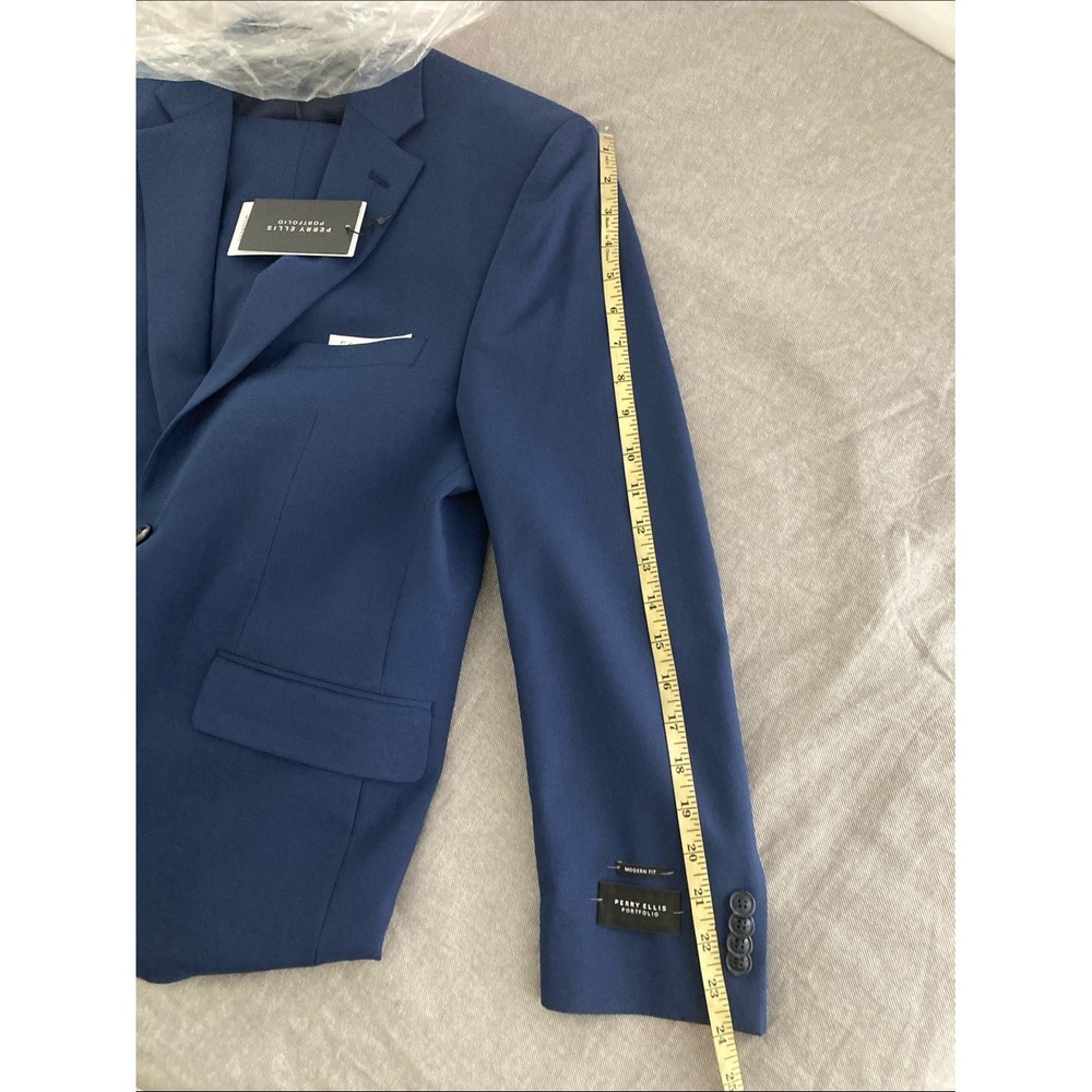 Perry Ellis Portfolio Mens Modern fit 2‎ Piece Suit 40S 33W 30L Blue Stretch - Picture 11 of 12